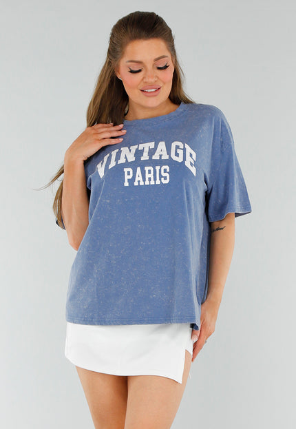 NEW210525 Blauw Oversized Stretch T-Shirt met  Tekst