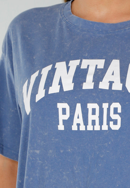 NEW210525 Blauw Oversized Stretch T-Shirt met  Tekst