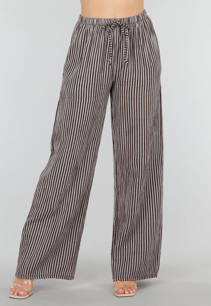 OP=OP.36.NL Bruine High Waist Broek van Katoen met Strepen