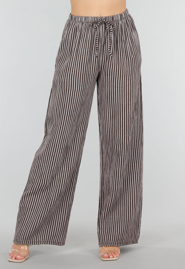 OP=OP.36.NL Bruine High Waist Broek van Katoen met Strepen