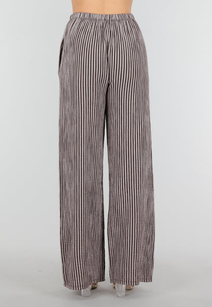 OP=OP.36.NL Bruine High Waist Broek van Katoen met Strepen