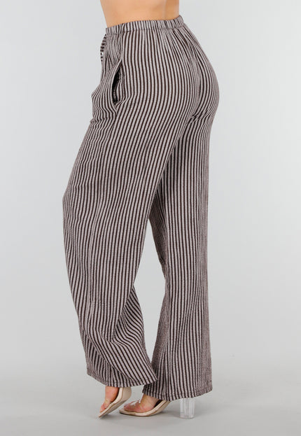OP=OP.36.NL Bruine High Waist Broek van Katoen met Strepen