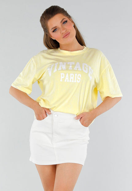 NEW210525 Butteryellow Oversized Shirt met Witte Letters
