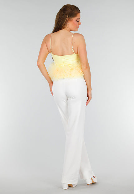 OP=OP.AV.09 Butteryellow Peplumtop met Tule en Ritssluiting