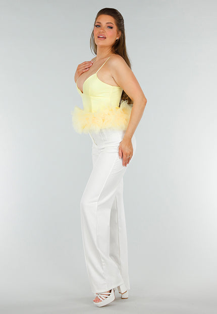 OP=OP.AV.09 Butteryellow Peplumtop met Tule en Ritssluiting