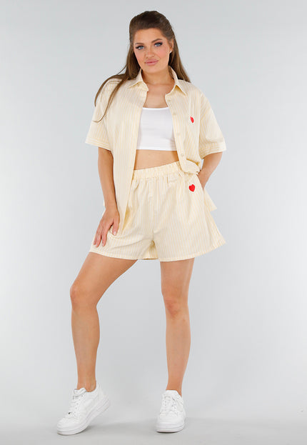 NEW210525 Butteryellow Streepjes Set van Katoen met Rood Hartje