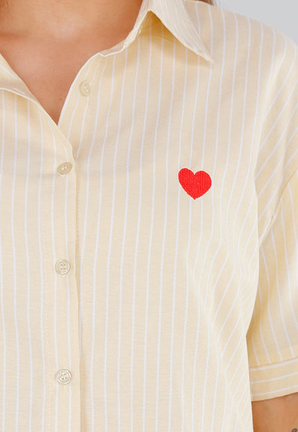 NEW210525 Butteryellow Streepjes Set van Katoen met Rood Hartje