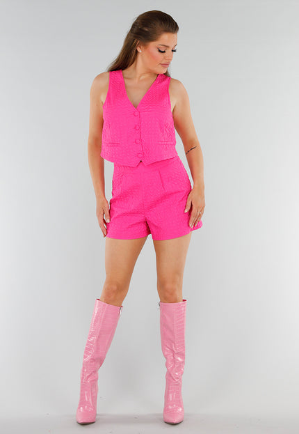 NEW210525 Fuchsia Set met Gilet en Structuurstof