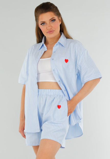 NEW210525 Gestreepte Blauwe Cotton Two Piece Set met Hartje