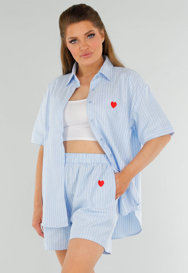 NEW210525 Gestreepte Blauwe Cotton Two Piece Set met Hartje