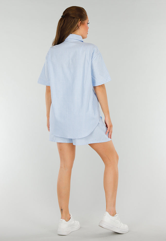 NEW210525 Gestreepte Blauwe Cotton Two Piece Set met Hartje