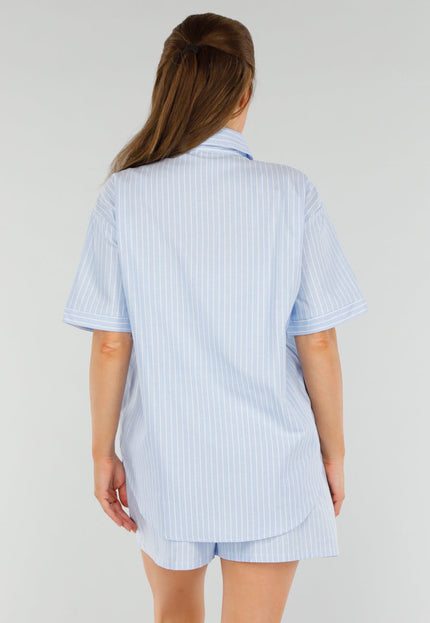 NEW210525 Gestreepte Blauwe Cotton Two Piece Set met Hartje