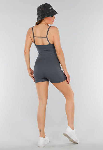 NEW210525 Grijze Rib Playsuit met Aansluitende Pasvorm