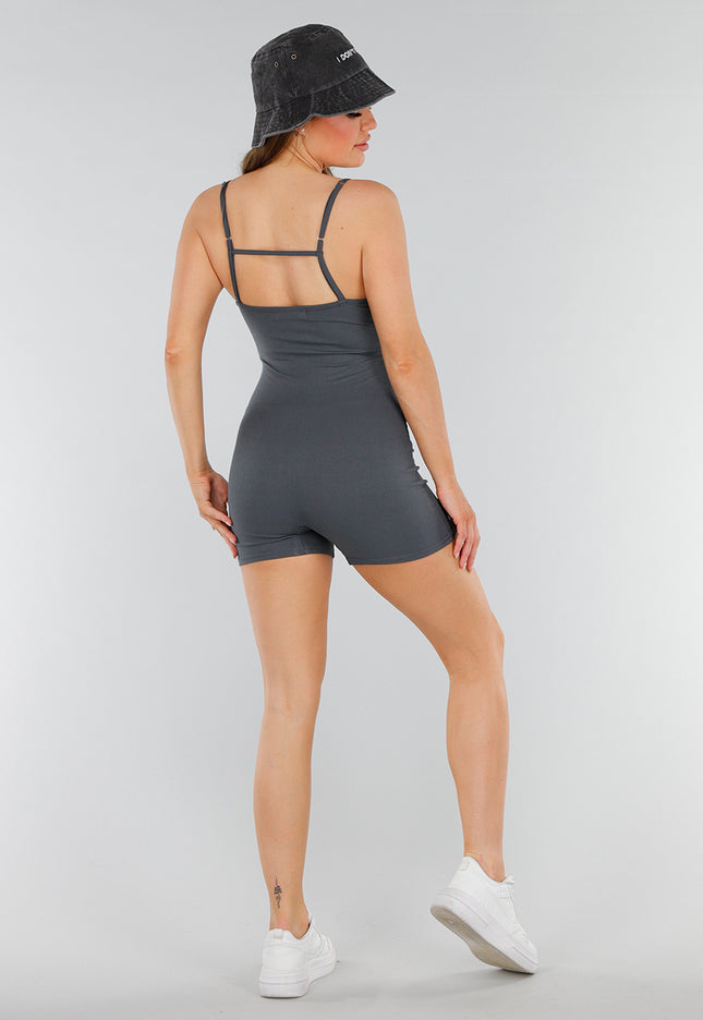NEW210525 Grijze Rib Playsuit met Aansluitende Pasvorm