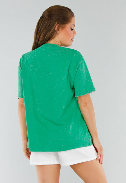 NEW210525 Groen Oversized Vintagelook  Shirt met Tekst