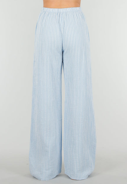 OP=OP.36.NL Lichtblauwe Linnenlook Broek met Strepen en van Katoen