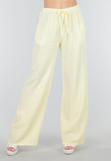 OP=OP.36.NL Lichtgele Broek van Katoen met Strepen