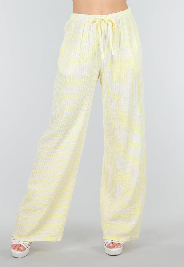 OP=OP.36.NL Lichtgele Broek van Katoen met Strepen