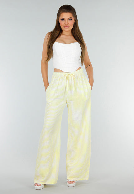 OP=OP.36.NL Lichtgele Broek van Katoen met Strepen