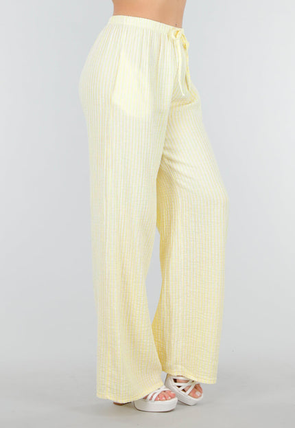 OP=OP.36.NL Lichtgele Broek van Katoen met Strepen
