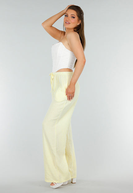OP=OP.36.NL Lichtgele Broek van Katoen met Strepen