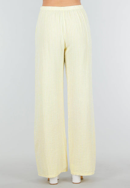 OP=OP.36.NL Lichtgele Broek van Katoen met Strepen