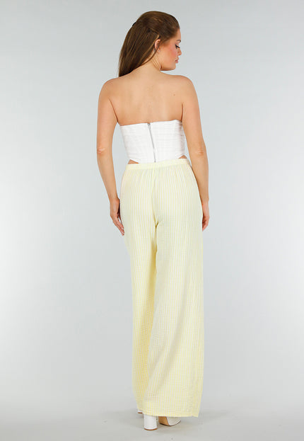 OP=OP.36.NL Lichtgele Broek van Katoen met Strepen