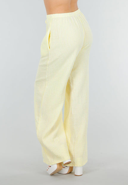 OP=OP.36.NL Lichtgele Broek van Katoen met Strepen