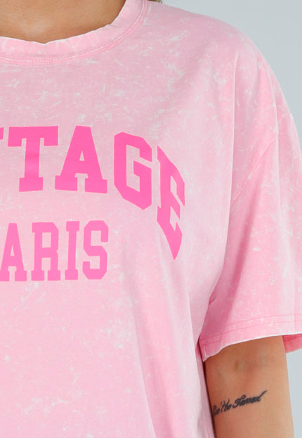 NEW210525 Lichtroze Acid Wash Shirt  met Roze Opdruk