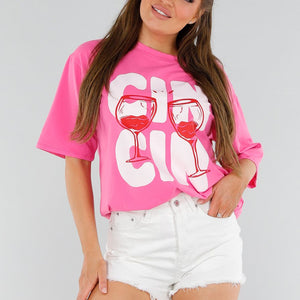 OP=OP.33.NL Roze Shirt met Cin Cin en Wijnglazen