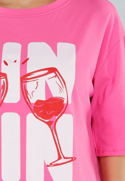 OP=OP.33.NL Roze Shirt met Cin Cin en Wijnglazen