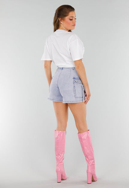 NEW210525 Wit Acid Wash Oversized Shirt met Roze Print