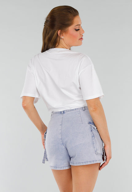 NEW210525 Wit Acid Wash Oversized Shirt met Roze Print