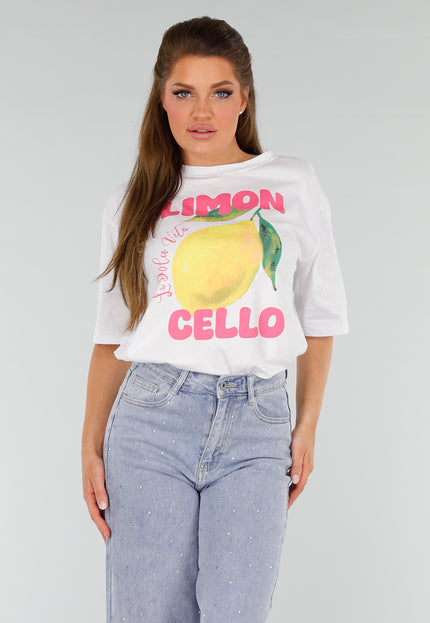 NEW210525 Wit Katoenen T-Shirt met Limoncello print