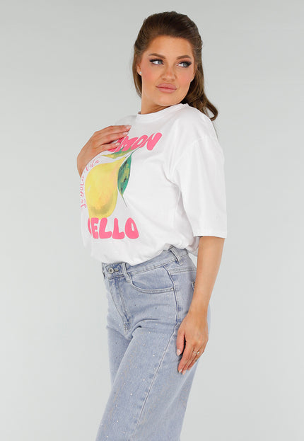 NEW210525 Wit Katoenen T-Shirt met Limoncello print