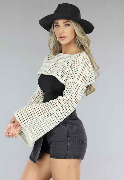 NEW2106 Beige Gehaakte Boho Bolero