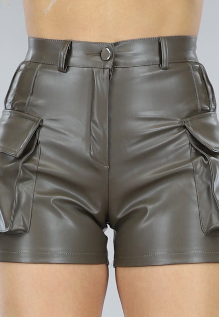 NEW2106 Bruine Lederlook Cargo Short