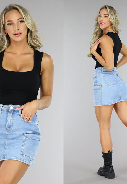 NEW2106 Geplooide Top met Ronde Hals Zwart