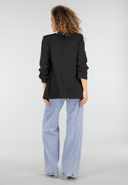 NEW2106 Zwarte Blazer met Geplooide Driekwart Mouwen