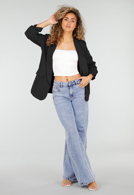 NEW2106 Zwarte Blazer met Geplooide Driekwart Mouwen