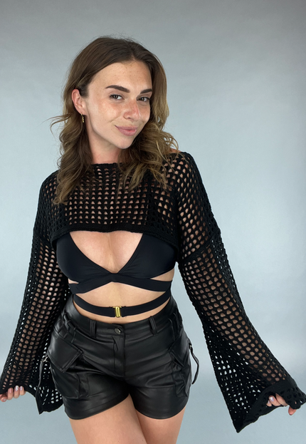 NEW2106 Zwarte Lederlook Cargo Short