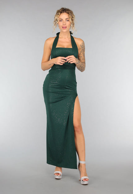 OP=OP.38.NL Donkergroene Glitter Galajurk met Split