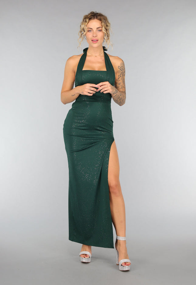 OP=OP.38.NL Donkergroene Glitter Galajurk met Split