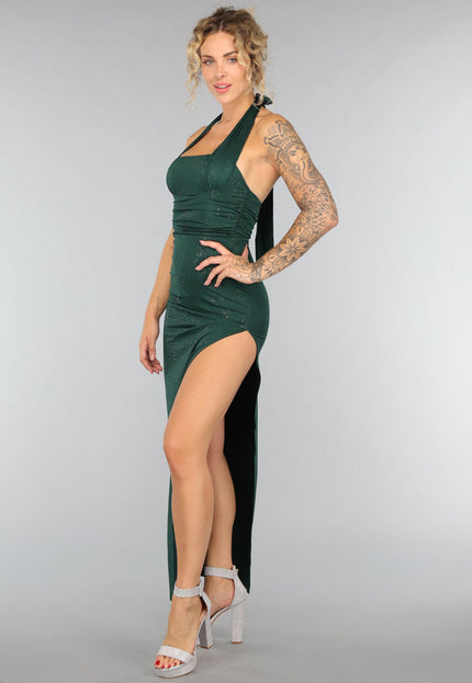 OP=OP.38.NL Donkergroene Glitter Galajurk met Split