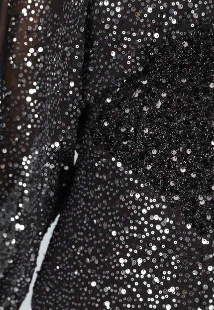 OP=OP.51.S Lange Zwarte Mesh Galajurk met Pailletten