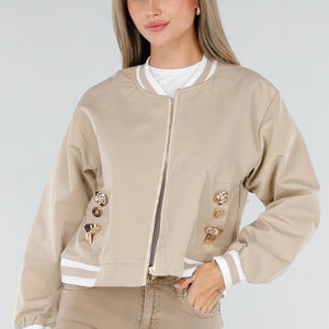 NEW211026 Beige Bomberjack met Goudkleurige Details