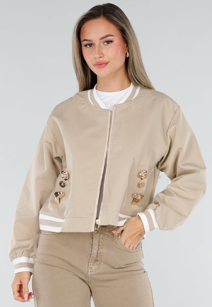 NEW211026 Beige Bomberjack met Goudkleurige Details