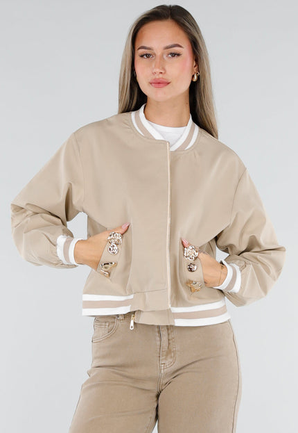 NEW211026 Beige Bomberjack met Goudkleurige Details