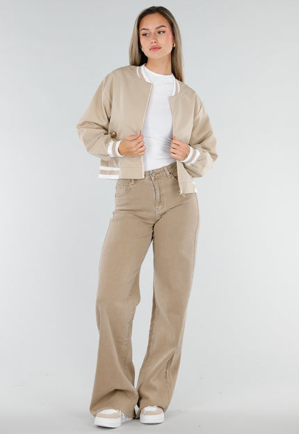 NEW211026 Beige Bomberjack met Goudkleurige Details
