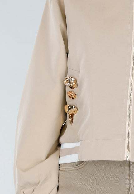NEW211026 Beige Bomberjack met Goudkleurige Details